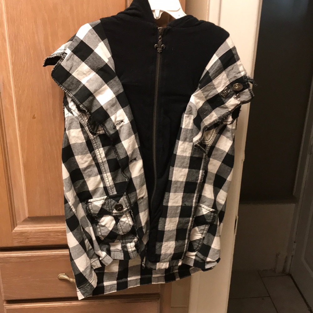 Black and White Plaid Hooded Vest
